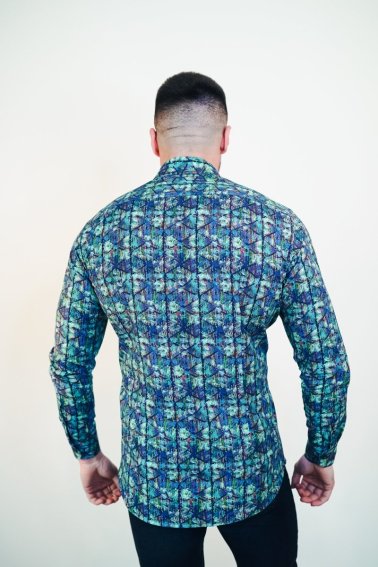 Koszula męska Slim CDR86 - 3D kolorowa w geometryczny wzór