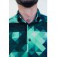 Koszula męska Slim CDR83 - 3D zielona w geometryczny wzór