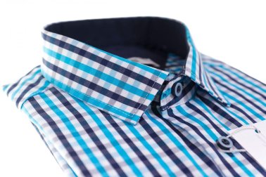Koszula z długim rękawem Slim Fit/Slim Line - w turkusowo-granatowo-białą kratkę