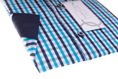 Koszula z długim rękawem Slim Fit/Slim Line - w turkusowo-granatowo-białą kratkę