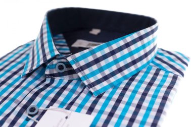 Koszula z długim rękawem Slim Fit/Slim Line - w turkusowo-granatowo-białą kratkę