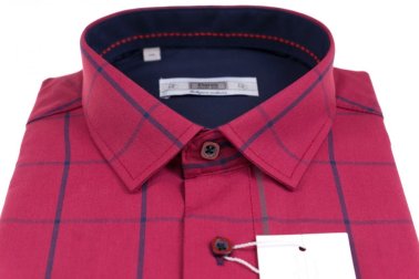Koszula z długim rękawem Slim Fit/Slim Line - w czerwono-granatowo-szarą kratę