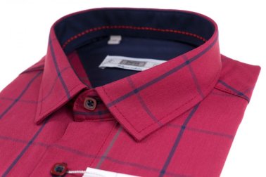 Koszula z długim rękawem Slim Fit/Slim Line - w czerwono-granatowo-szarą kratę
