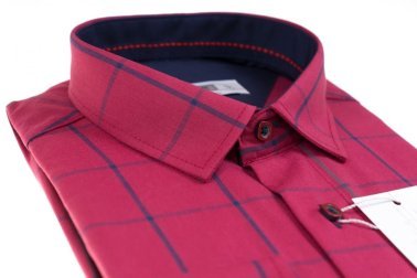 Koszula z długim rękawem Slim Fit/Slim Line - w czerwono-granatowo-szarą kratę
