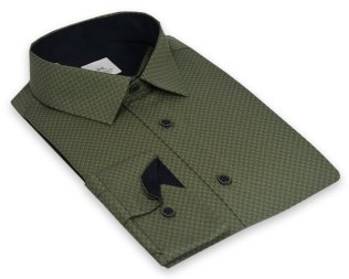 Koszula męska Slim - zielona w granatowo-zielony wzorek