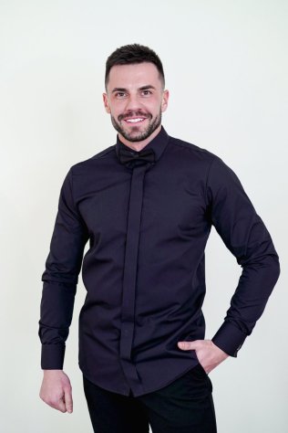 Koszula męska Slim SPCZ1 - w kolorze czarnym na spinkę