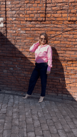 Koszula Damska oversize w różową kratkę