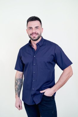 Koszula krótki rękaw Slim Line / Slim Fit - granatowa gładka