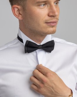 Koszula męska Slim na spinkę - biała do muchy z ozdobnym guzikiem