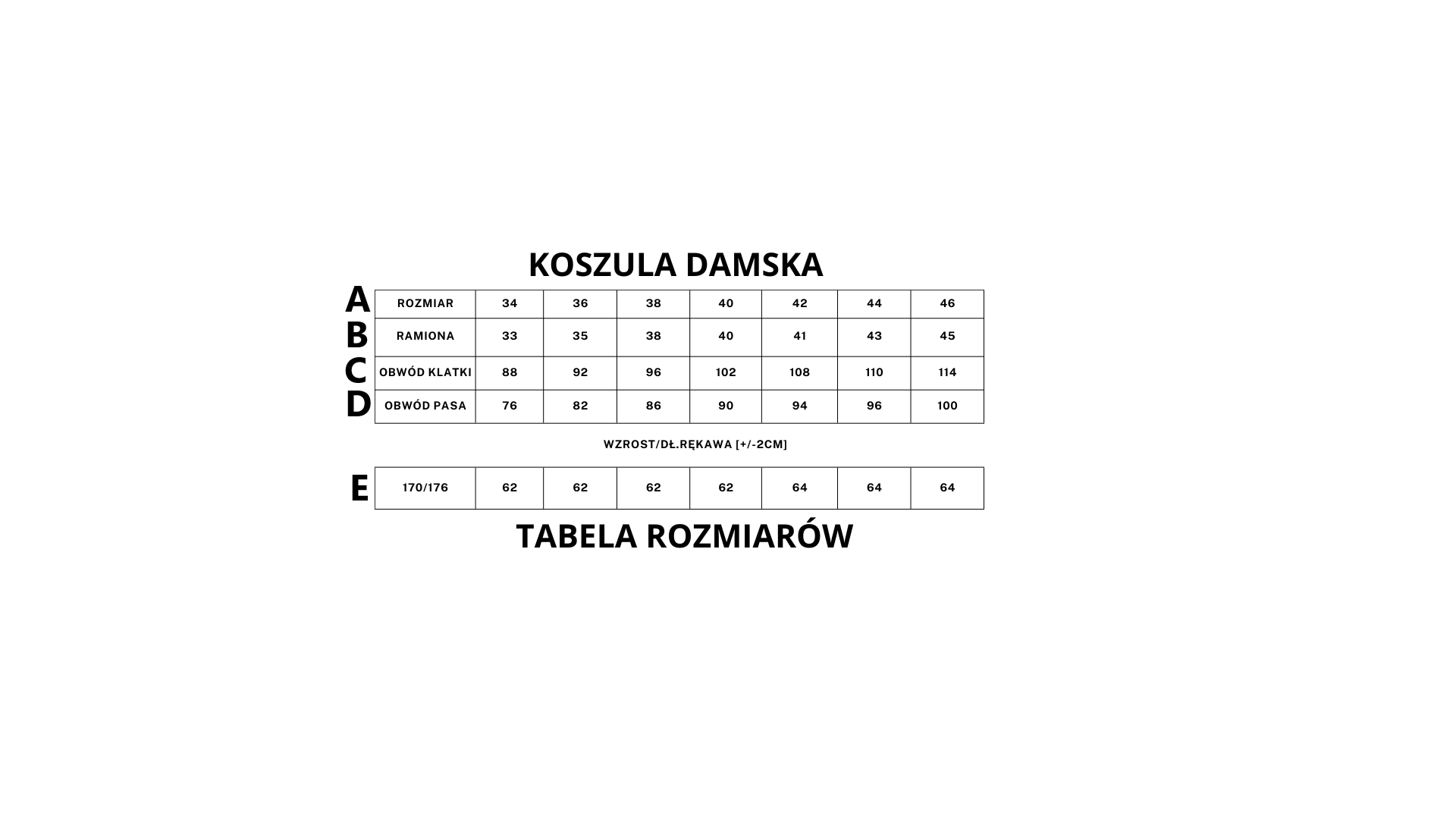 tabela rozmiarów damska